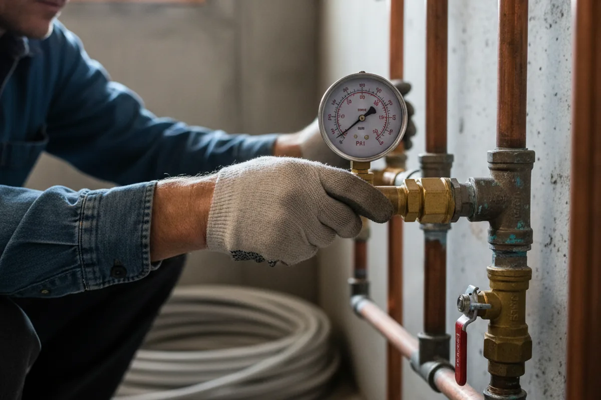 Pressure testing a repaired line during Water Line Repair in North Pitcher
